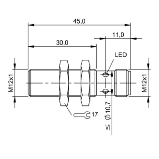 DPI M12 PNP NO P4mm noyé lg45(30)mm Inox HD / M12 4P-Lire la description
