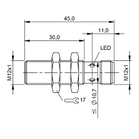 DPI M12 PNP NO P4mm noyé lg45(30)mm Inox HD / M12 4P-Lire la description