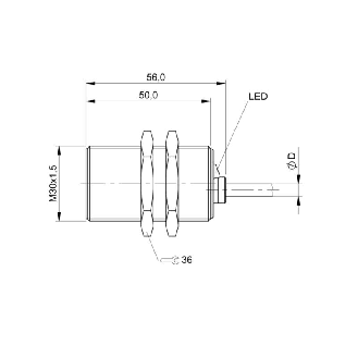 DPI M30 PNP NO P10mm noyé lg56mm Laiton 12-30Vdc / Câble 2m PVC-Lire la description