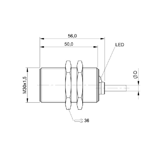 DPI M30 PNP NO P10mm noyé lg56mm Laiton 12-30Vdc / Câble 2m PVC-Lire la description