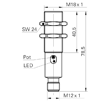 DPC M18 NPN NO P2-8mm lg78,5(40,5)mm Laiton IP65 / M12 4P-Lire la description