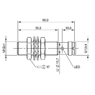 DPI M12 2 fils DC NO P3mm noyé lg50(35,5)mm 10-36Vdc / M12 4P-Lire la description