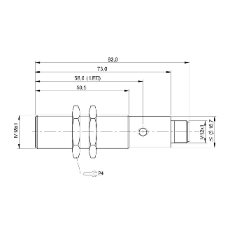 DPI M18 PNP NO+NF P5mm noyé 83(50.5)mm Laiton 10-30Vdc / M12 4P-Lire la description