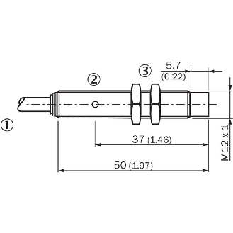 DPI M12 NPN NO P10mm non noyé lg52(44)mm Laiton / Câble 2m PVC-Lire la description