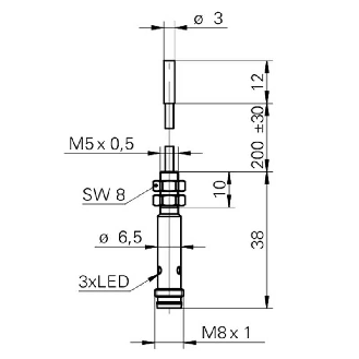 DPI D03 PNP NO P0,8mm noyé lg12mm 10-30Vdc / M08 3P + électronique-Lire la description