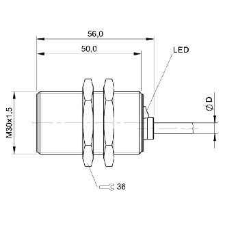 DPI M30 PNP NO P10mm noyé lg56mm Laiton 12-30Vdc / Câble 2m PUR-Lire la description
