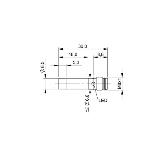 DPI D6,5 PNP NO P4mm non noyé lg30(13)mm Inox 10-30Vdc / M08 3P-Lire la description