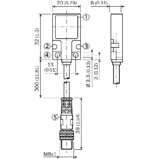 DPI Rect. NPN NO P7mm noyé 20x32x8mm Métal 10-30Vdc / M08 3P+C0.3m-Lire la description
