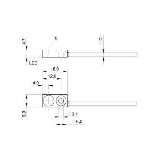 DPI Rect. PNP NO P2mm noyé 16x8x4,7mm Laiton / Câble 2m PUR-Lire la description
