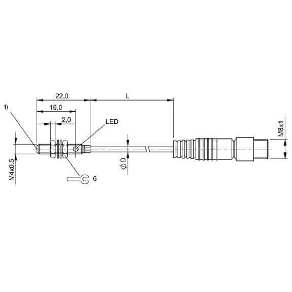 DPI M04 PNP NO P1mm noyé lg22mm Inox 10-30Vdc / M08 3P+C0.3m PUR-Lire la description