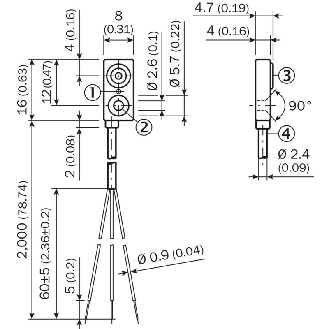 DPI Rect. PNP NF P1,5mm noyé 8x16x4mm Plast. 10-30Vdc / Câble 2m PVC-Lire la description