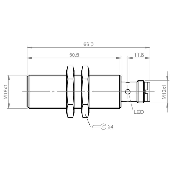 DPI M18 PNP NF P8mm noyé lg65(50)mm Laiton 10-30Vdc / M12 4P-Lire la description