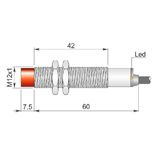 DPI M12 PNP NO P4mm non noyé lg67.5(42)mm Laiton / Câble 2m-Lire la description