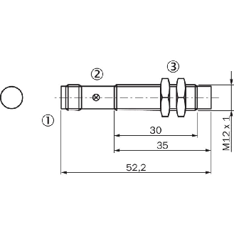DPI M12 PNP NO P8mm non noyé lg52,2(30)mm Laiton 10-30Vdc / M12 4P-Lire la description