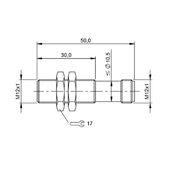DPI M12 PNP NO P2mm noyé 50(30)mm Inox 10-30Vdc / M12 4P-Lire la description