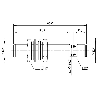 DPI M12 PNP NO P8mm quasi noyé lg65(50)mm Laiton 10-30Vdc / M12 4P-Lire la description