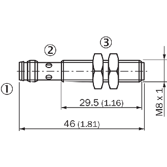 DPM M08 NPN NO P60mm noyé lg46(29.5)mm Laiton 10-30Vdc / M08 3P-Lire la description