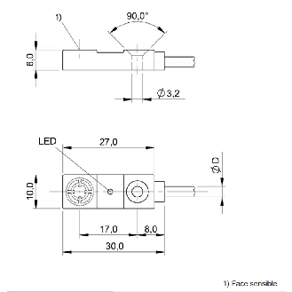 DPI Rect. PNP NO P3mm noyé 30x10x6mm / Câble 5m TPU-Lire la description