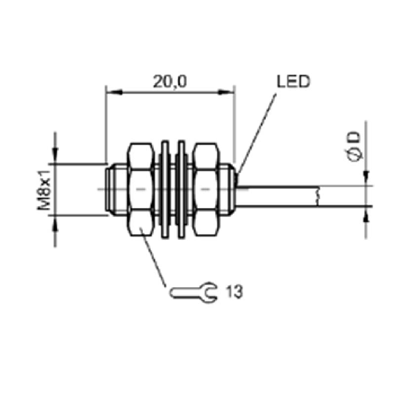 DPI M08 PNP NO P1,5mm noyé lg20mm Inox 10-30Vdc / Câble 2m PVC-Lire la description