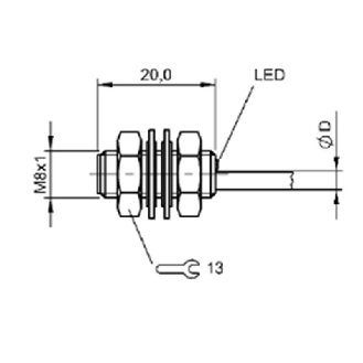 DPI M08 PNP NO P1,5mm noyé lg20mm Inox 10-30Vdc / Câble 2m PVC-Lire la description