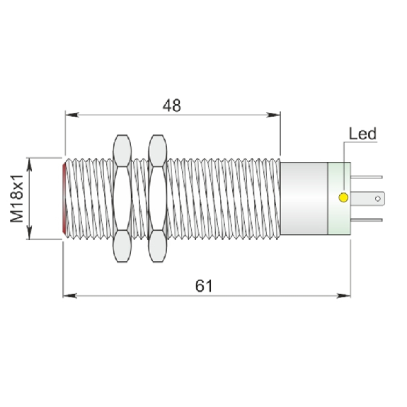 DPI M18 2 fils DC NO/NF P5mm noyé lg61(48)mm Laiton / Conn. K-Lire la description