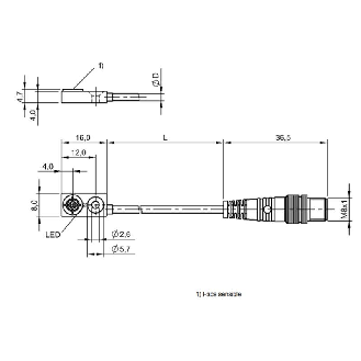 DPI Rect. PNP NF P1,5mm noyé 8x16x4.7mm Plast. / M08 3P+C0.13m-Lire la description