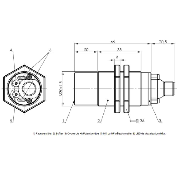 DPC M30 PNP NO/NF P30mm non noyé lg86,5(38)mm Inox / M12 4P-Lire la description
