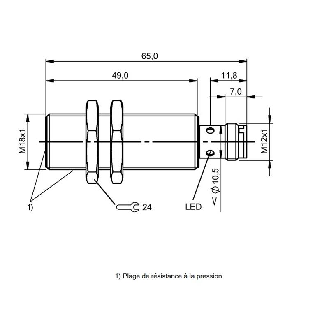 DPI HP M18 PNP NO P7,2mm noyé 65(49)mm Tout-Inox PTFE 40bar /M12 4P-Lire la description