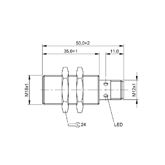 DPI M18 PNP NO P5mm noyé lg50(36)mm Laiton 10-30Vdc / M12 4P-Lire la description
