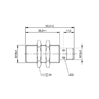 DPI M18 PNP NO P5mm noyé lg50(36)mm Laiton 10-30Vdc / M12 4P-Lire la description