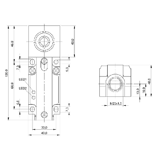 DPI Rect. PNP NO+NF P20mm noyé 40x40x120mm 10-55Vdc / Bornier-Lire la description