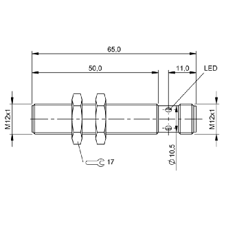 DPI M12 PNP NF P4mm noyé lg65(50)mm Inox 10-30Vdc +85°C / M12 4P-Lire la description