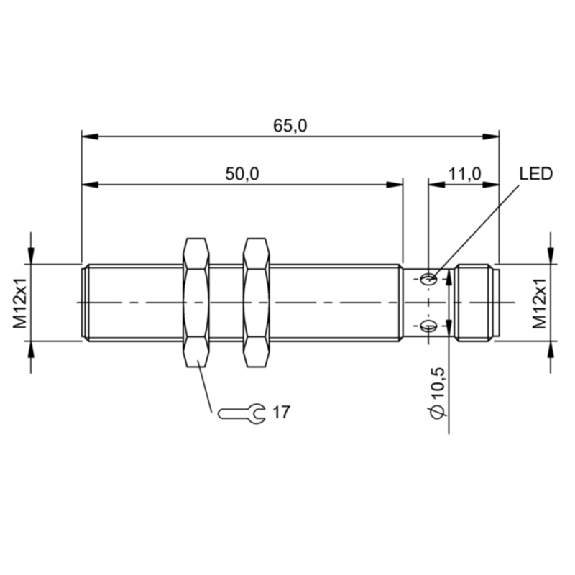 DPI M12 PNP NF P4mm noyé lg65(50)mm Inox 10-30Vdc +85°C / M12 4P-Lire la description
