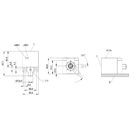 DPI Rect. PNP NO P35mm noyé 40x40x62mm10-30Vdc / M12 4P-Lire la description