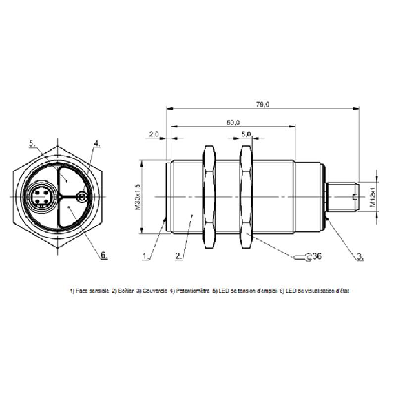 DPC M30 PNP NF P15mm Pot. lg79mm Plast. / M12 4P-Lire la description