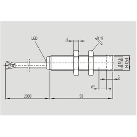 DPI M12 PNP NO P2mm noyé 50mm Laiton 10-30Vdc / Câble 2m-Lire la description