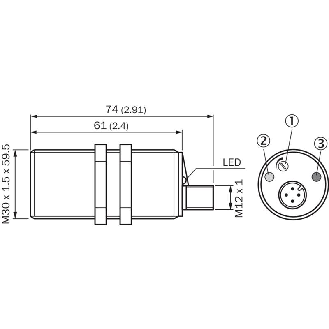 DPC M30 NPN NO+NF P3-16mm noyé Pot. Plast. 10-36Vdc / M12 4P-Lire la description