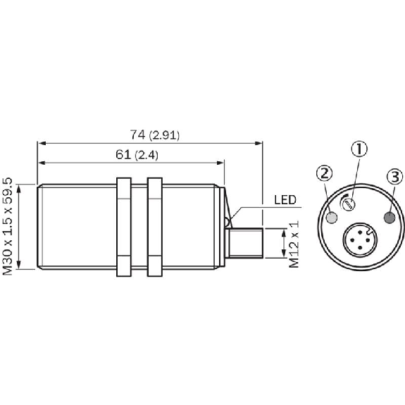 DPC M30 NPN NO+NF P3-16mm noyé Pot. Plast. 10-36Vdc / M12 4P-Lire la description
