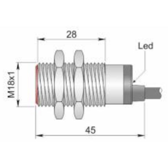 DPI M18 PNP NO P5mm noyé lg45(28mm) Laiton 10-30Vdc / Câble 2m PVC-Lire la description