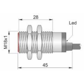 DPI M18 PNP NO P5mm noyé lg45(28mm) Laiton 10-30Vdc / Câble 2m PVC-Lire la description
