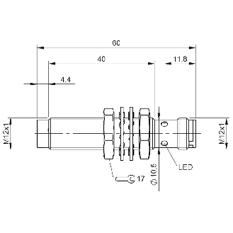 DPI M12 PNP NO P12mm non noyé 60(40)mm Laiton 10-30Vdc / M12 3P-Lire la description