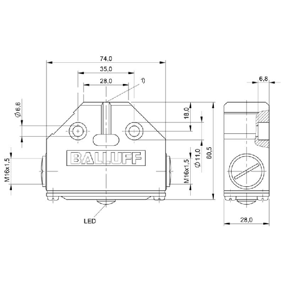 DPI Rect. PNP NO/NF P7mm noyé 74x60,5x28mm / Bornes à vis-Lire la description