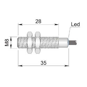 DPI M08 NPN NO P2mm noyé 35(28)mm Inox 6-30Vdc / Câble 2m PVC-Lire la description
