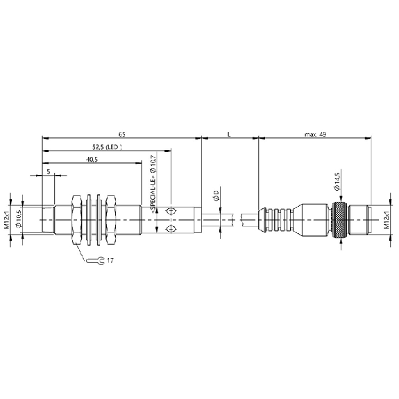 DPI M12 ANA 0-10V P1-4mm lg65(30.5)mm Laiton / M12 4P+C0.5m-Lire la description