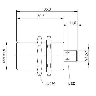 DPI M30 PNP NO P10mm noyé lg65(50,5)mm Laiton 12-30Vdc / M12 4P-Lire la description