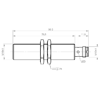DPI M18 PNP NO P5mm noyé 86(70,5)mm Laiton 10-30Vdc / M12 4P-Lire la description
