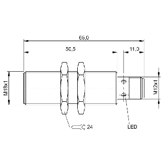 DPI M18 ANA 4-20mA P1-5mm noyé lg65(50.5)mm Laiton 10-30Vdc / M12 4P-Lire la description