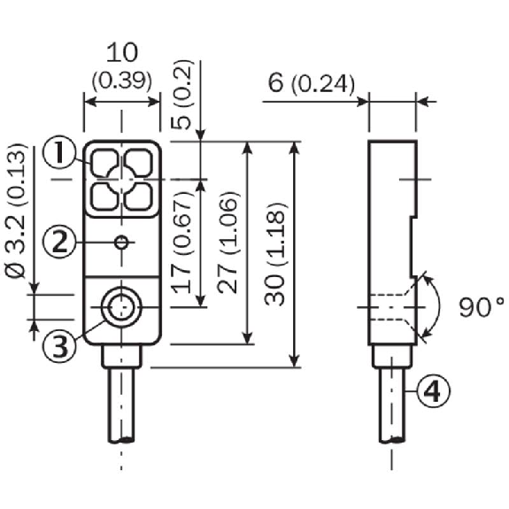 DPI Rect. PNP NO P3mm noyé 10x30x6mm Plast. 10-30Vdc / Câble 2m PUR-Lire la description