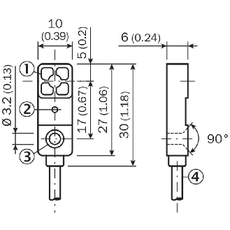 DPI Rect. PNP NO P3mm noyé 10x30x6mm Plast. 10-30Vdc / Câble 2m PUR-Lire la description