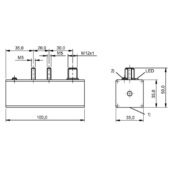 DPI Rect. PNP NO+NF P30mm non noyé 100x35x50mm Plast. / M12 4P-Lire la description